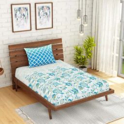 Spaces ATRIUM ECOM Blue & White Cotton 144 TC Single Bedsheet with 1 Pillow Cover-image-98