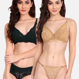 FIMS: Fashion is my Style Beige & Black Lace Work Lingerie Set - Pack Of 2-image-99