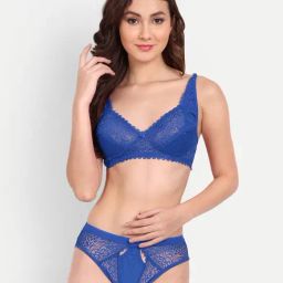 FIMS Blue Lace Work Bra Panty Set-image-48