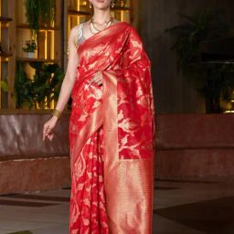 BEATITUDE Red Woven Saree With Unstitched Blouse-picture-40