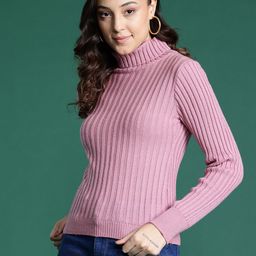 DressBerry High Neck Self Striped Pullover-image-7