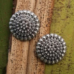 Adwitiya Collection Silver-Plated Oxidised Circular Studs-36