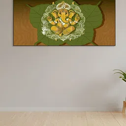 nestroots Green & Yellow Lord Ganesha Printed Religious Canvas Painting Wall Art-image-4