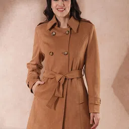 Globus Women Spread Collar Double Breasted Tailored Fit Belted Pea Coat-picture-22