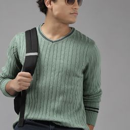 Roadster Men Green Cable Knit Acrylic Pullover-picture-31