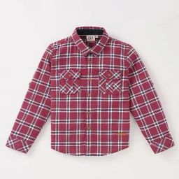 Ed-a-Mamma Kids Maroon Checks Full Sleeves Shirt-image-63