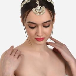 Zaveri Pearls Gold Tone Kundan & Pearls Embellished Bridal MathaPatti Style Maangtikka-ZPFK12189-image-46