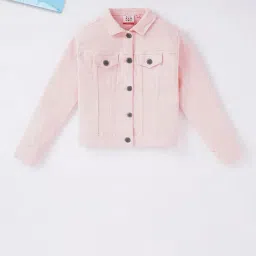 Ed-a-Mamma Kids Light Pink Solid Full Sleeves Denim Jacket-image-58