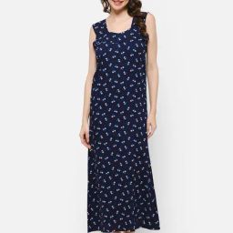 Clovia Blue Floral Print Night Dress-image-21