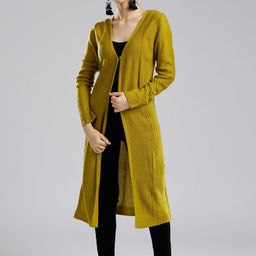 W Green Solid Open Front Longline Shrug-1