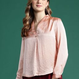 DressBerry V-Neck Pleated Pleated Crinkle Textured Satin Top-image-34