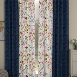 ROSARA HOME Navy Blue & White Set of 4 Door Curtains-image-47