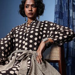 Taavi Geometric Printed Mandarin Collar Pure Cotton Bagru Ethnic Dress-image-17