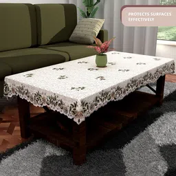 Kuber Industries Cream-Coloured & Green Floral Printed Cotton 4-Seater Table Cover-3