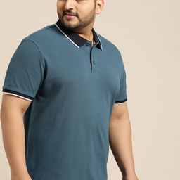 Sztori Plus Size Men Teal Solid Polo Collar T-shirt-image-25