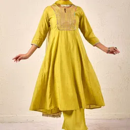 ISHWAR Yoke Design Notch Neck A Line Kurta With Trousers & Dupatta-picture-11