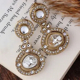 SHONA'S STYLE Brass-Plated Zircon Studded Circular Shaped Drop Earrings-image-34