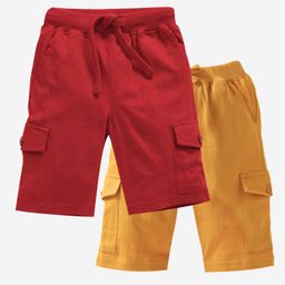 Kiddopanti Solid Shorts Pack Of 2 - Red And Mustard Yellow-image-59