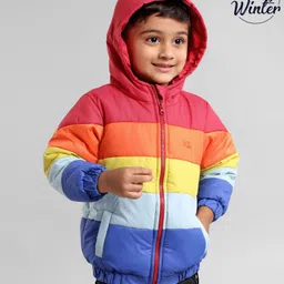 Babyoye Full Sleeves Color Block Quilted Hooded Jacket - Multicolor-picture-40