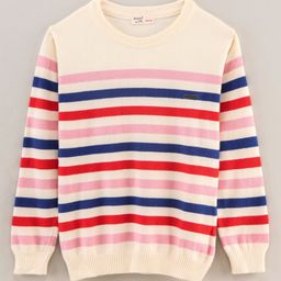 Smarty Girls Knitted Full Sleeves Pullover Sweater Stripes - White-19