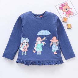 Babyhug Full Sleeves Kitty Print With Frill Detail Top - Blue-image-84