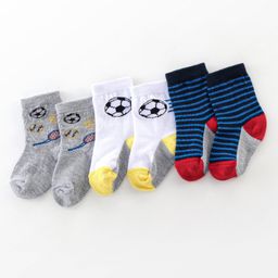 Cutewalk By Babyhug Cotton Anti Bacterial Ankle Length Striped & Ball Print Socks Pack of 3 - Grey White & Blue-image-89