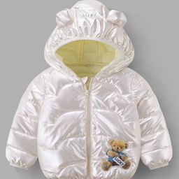 Kookie Kids Full Sleeves Quilted Winter Jacket With Bear Applique - Cream-image-78