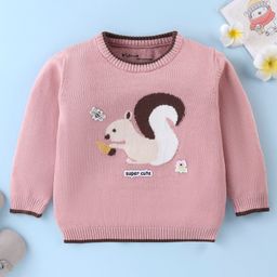 ToffyHouse 100% Flatknitted Cotton Full Sleeves Pullover Squirrel Design - Pale Rose Pink-image-95