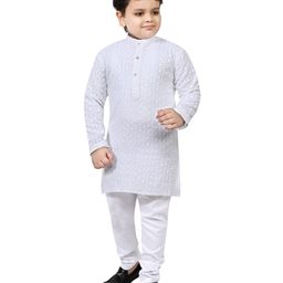 BT DEZINES Full Sleeves Seamless Sequin Embellished Floral Chikankari Embroidered Kurta With Pyjama - White-image-95