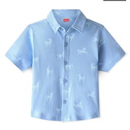 Babyhug 100% Cotton Knit Half Sleeves Shirt Horse Print - Blue-image-46