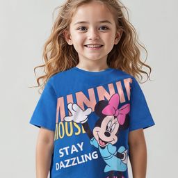 Babyhug Disney Cotton Knit Half Sleeves T-Shirt with Minnie Mouse Graphics - Blue-image-43