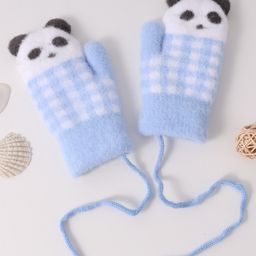 Babyhug Woollen  Gloves with Panda Design - Blue-image-19