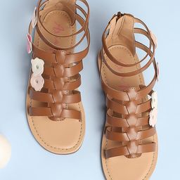 Aria+Nica Flower Applique Detailed Gladiators Flats - Cognac-image-62