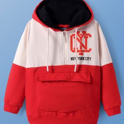 Pine Kids Cotton Knit Full Sleeves Cut & Sew Design Hooded Sweatshirt with Text Print - Red-image-77