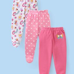 Babyhug Interlock Knit Bootie Leggings with Heart & Butterfly Print Pack of 3 - Multicolour-image-21