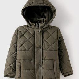 Babyhug Woven Full Sleeves Solid Color Hooded Padded Jacket - Olive Green-image-86