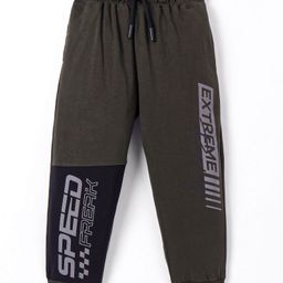 Smarty Boys Looper Knit Full Length Lounge Pant With Text Print - Olive Green-picture-20