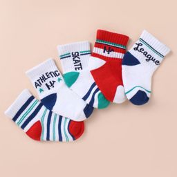 Honeyhap Premium Cotton Bamboo Knit with Bio Finish Ankle Length Socks with Text Design Pack of 5 - Cadmium Green Peach Dust Limoges &Bright White-image-80