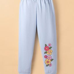 Tango Knit Full Length Floral Printed Fleece Pant - Sky Blue-11