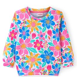 Babyhug Cotton Knit Full Sleeves Sweatshirt with Floral Print - White-image-65