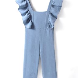 Kookie Kids Sleeveless Solid Color Jumpsuit with Frill Detailing - Blue-image-116