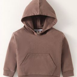 Zero Cotton Knit Full Sleeves Solid Color Hooded Sweatshirt with Kangaroo Pockets - Brown-picture-15