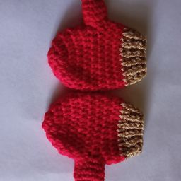 Knits & Knots Woollen Blend Colour Blocked Handmade Mittens - Red & Brown-picture-20