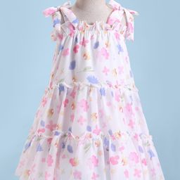Mark & Mia Woven Singlet Sleeves Frock with Floral Print & Frill Detailing - White-image-43