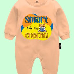 The Peppy Tend 100% Cotton Full Sleeves Smart Like My Chachu Text Printed Romper - Peach-image-6