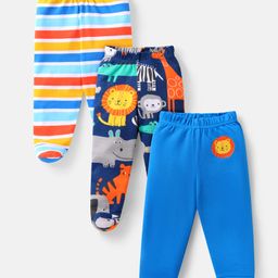Babyhug Interlock Knit Bootie Leggings With Stripes & Animal Print Pack Of 3 -Blue & Navy Blue-picture-13