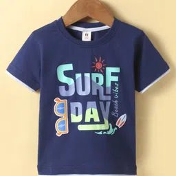 ToffyHouse Single Jersey Knit Half Sleeves T-Shirt with Beach Theme Print - Navy Blue-picture-42