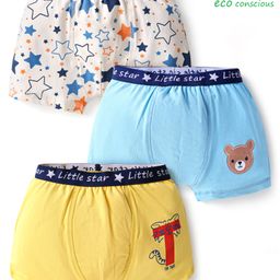 Babyoye Cotton Elastine Knit Trunks With Star Print Pack Of 3 - Yellow Light Blue & White-image-17