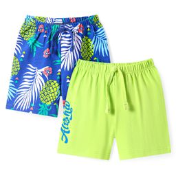 Babyhug Cotton Knit Tropical Theme Printed Shorts Pack of 2 - Blue & Light Green-image-18