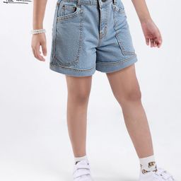 Arias Cotton Woven Stretch WashedShorts With Embellishment at Pocket - Blue-image-99